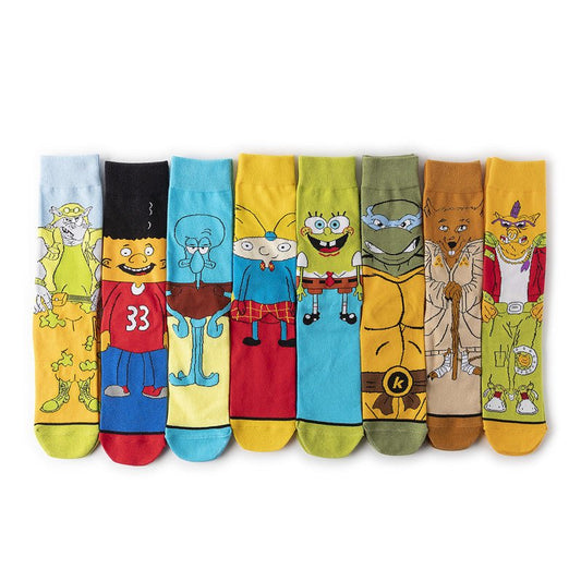 Male Cotton Animation Men's Women's Cartoon Socks Men's Socks Medium Stockings Combed Cotton Socks-5PRS