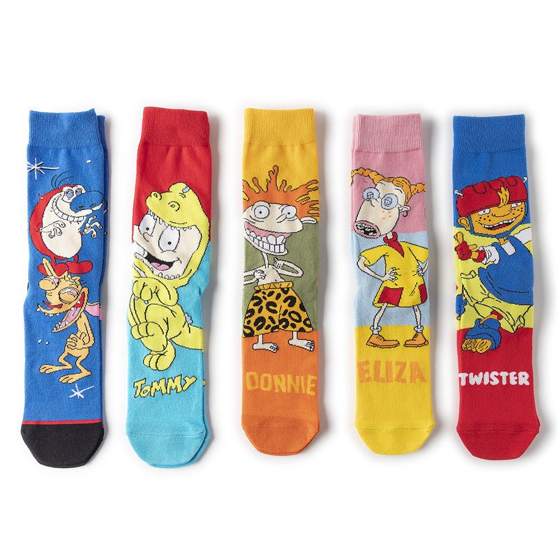 Medium Tube Personalized Animation Cartoon Comic Socks Male and Female Skateboard Cotton Socks-5PRS