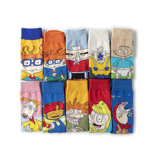 Medium Tube Personalized Animation Cartoon Comic Socks Male and Female Skateboard Cotton Socks-5PRS