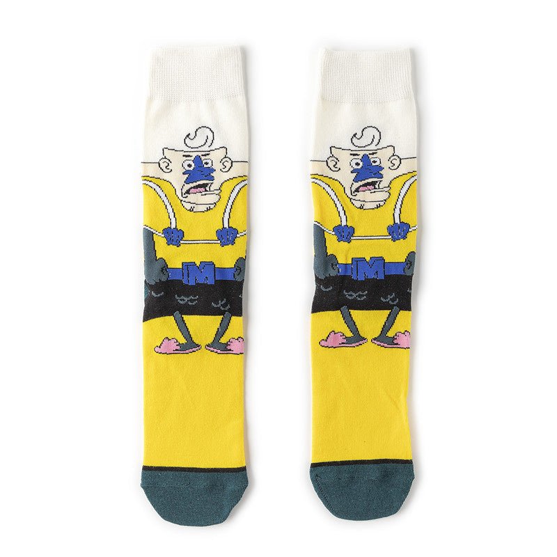 Medium Tube Personalized Animation Cartoon Comic Socks Male and Female Skateboard Cotton Socks-5PRS