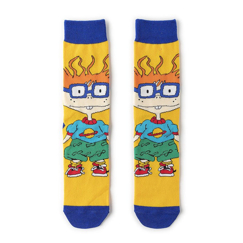 Medium Tube Personalized Animation Cartoon Comic Socks Male and Female Skateboard Cotton Socks-5PRS