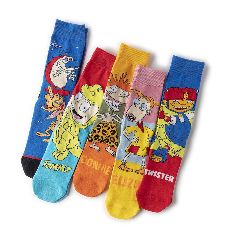 Medium Tube Personalized Animation Cartoon Comic Socks Male and Female Skateboard Cotton Socks-5PRS