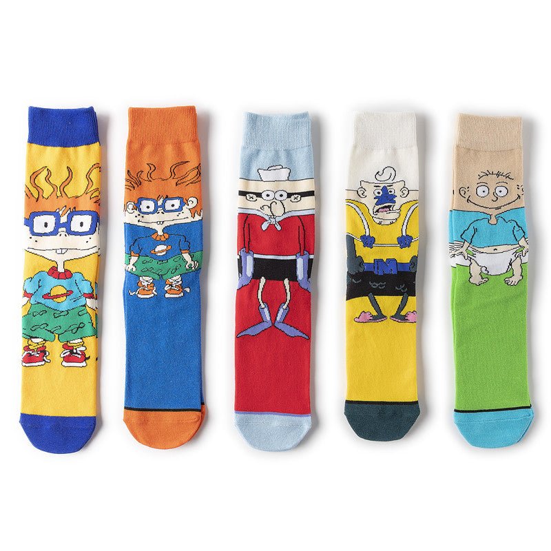 Medium Tube Personalized Animation Cartoon Comic Socks Male and Female Skateboard Cotton Socks-5PRS