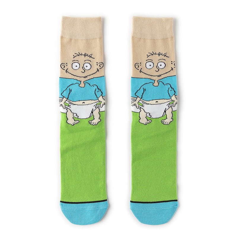 Medium Tube Personalized Animation Cartoon Comic Socks Male and Female Skateboard Cotton Socks-5PRS