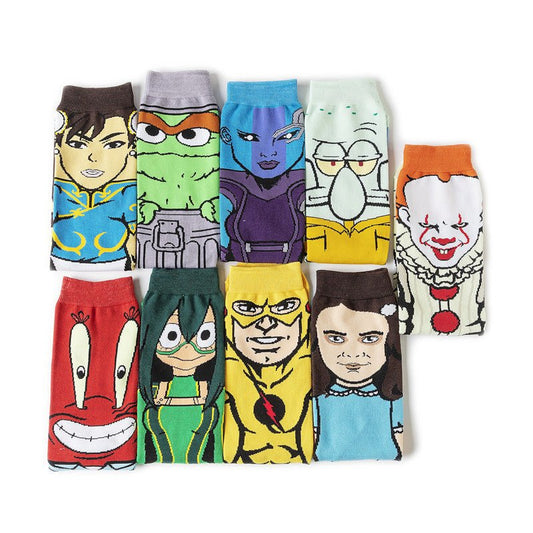 Male Cotton Cartoon Female Pattern Medium Tube Animation Socks Personalized Ins Trendy Cotton Socks-5PRS