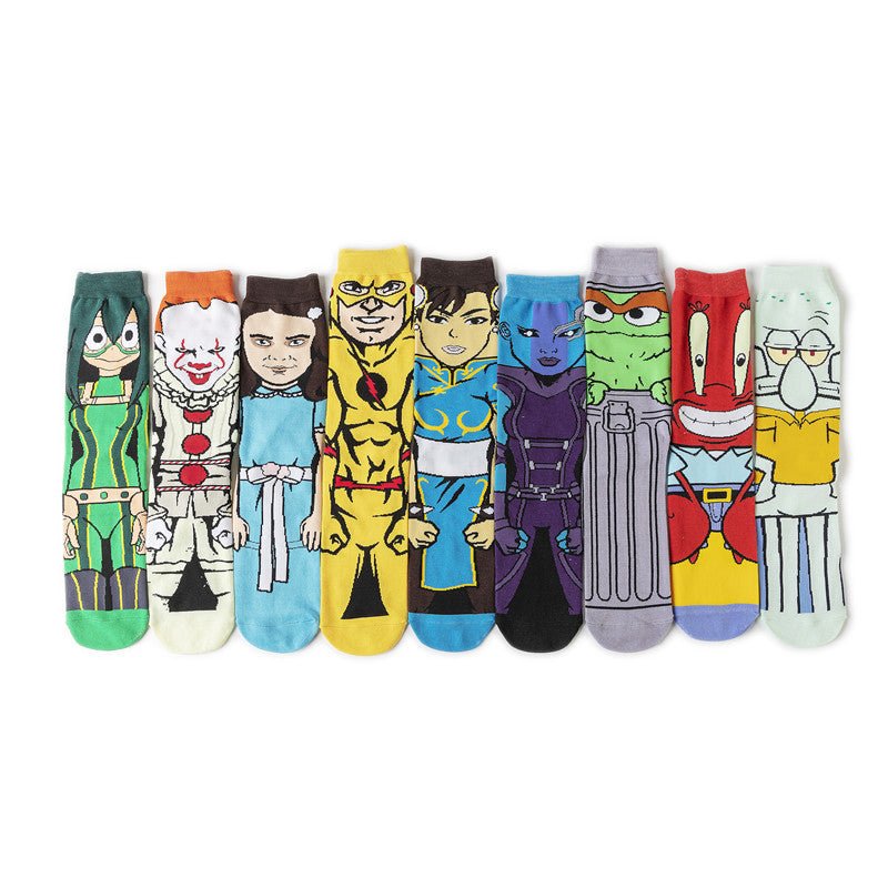 Male Cotton Cartoon Female Pattern Medium Tube Animation Socks Personalized Ins Trendy Cotton Socks-5PRS