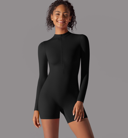 Stylish Zipper Open Collar High Elastic Jumpsuit for Fitness & Yoga
