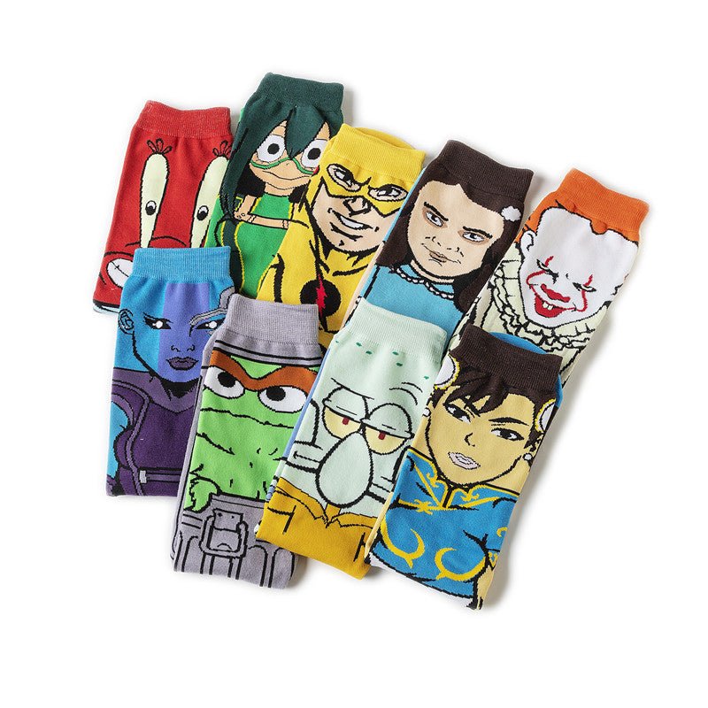 Male Cotton Cartoon Female Pattern Medium Tube Animation Socks Personalized Ins Trendy Cotton Socks-5PRS