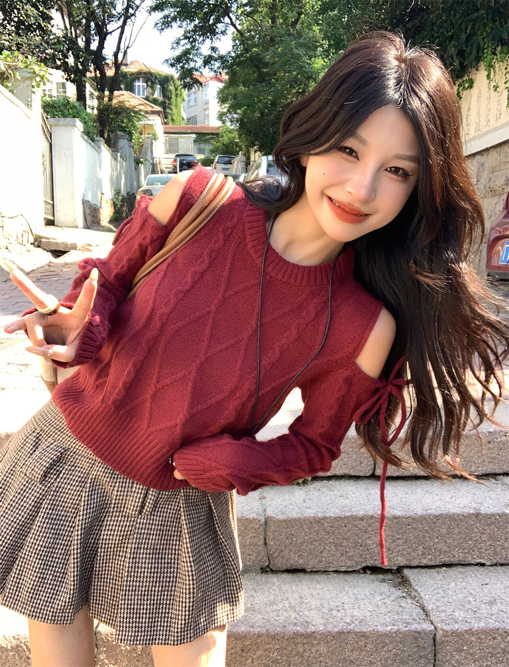 GothLite Red Knit Vest: Doll Collar Vintage Sweater Top, Korean Academia Style