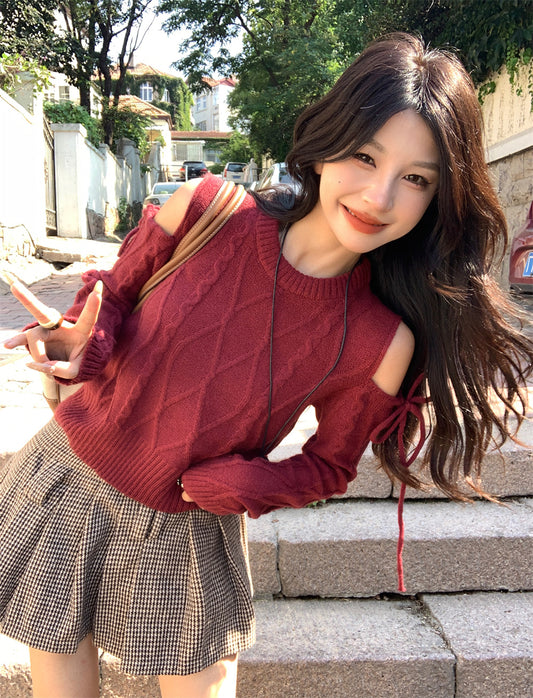 GothLite Red Knit Vest: Doll Collar Vintage Sweater Top, Korean Academia Style
