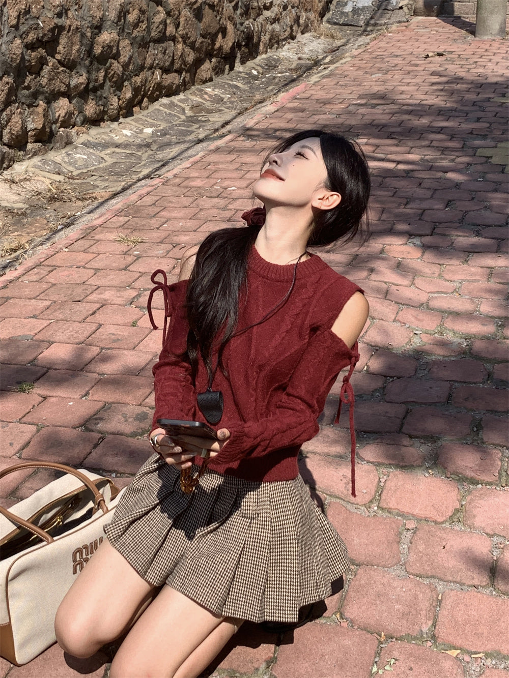 GothLite Red Knit Vest: Doll Collar Vintage Sweater Top, Korean Academia Style
