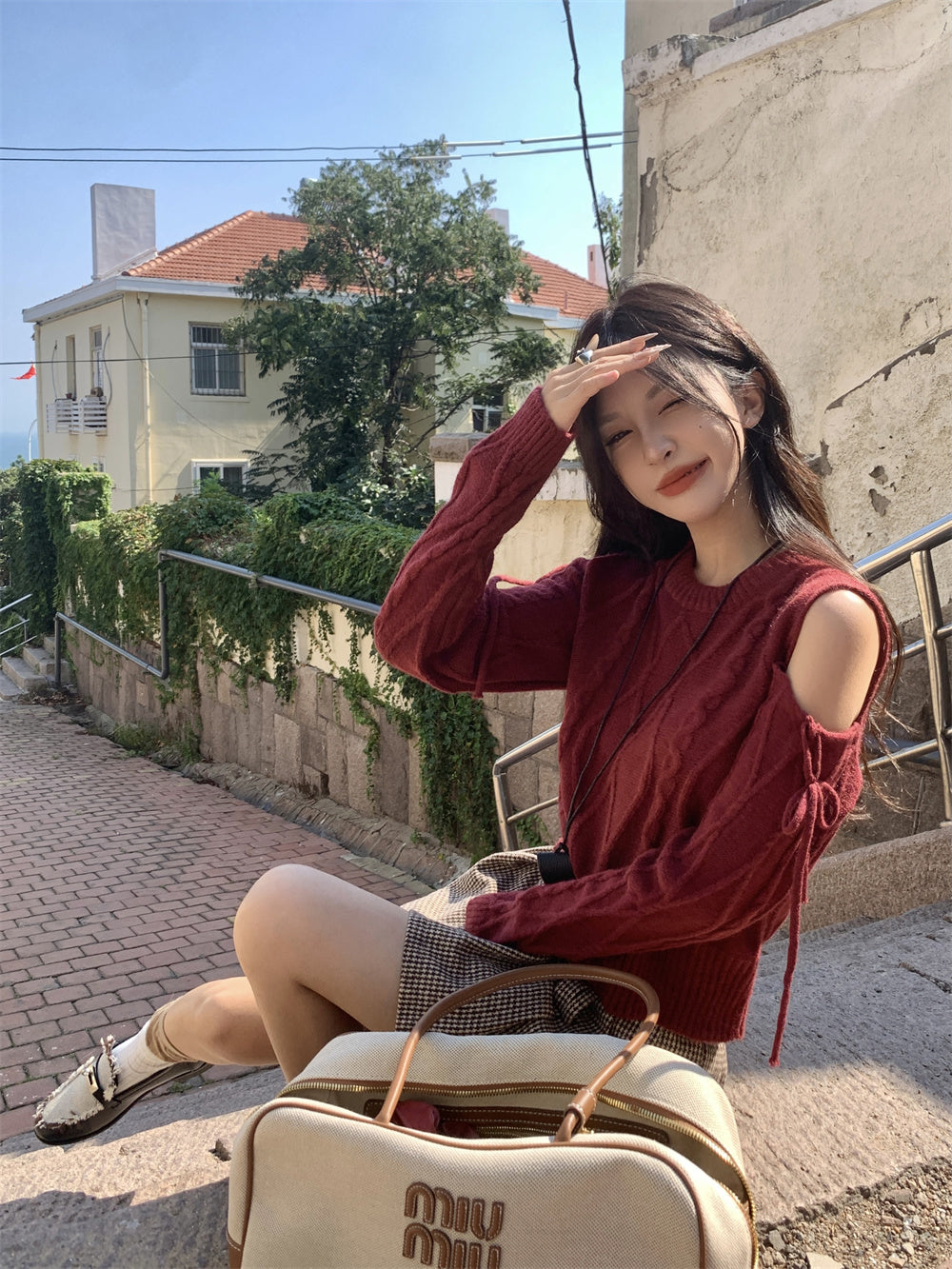 GothLite Red Knit Vest: Doll Collar Vintage Sweater Top, Korean Academia Style