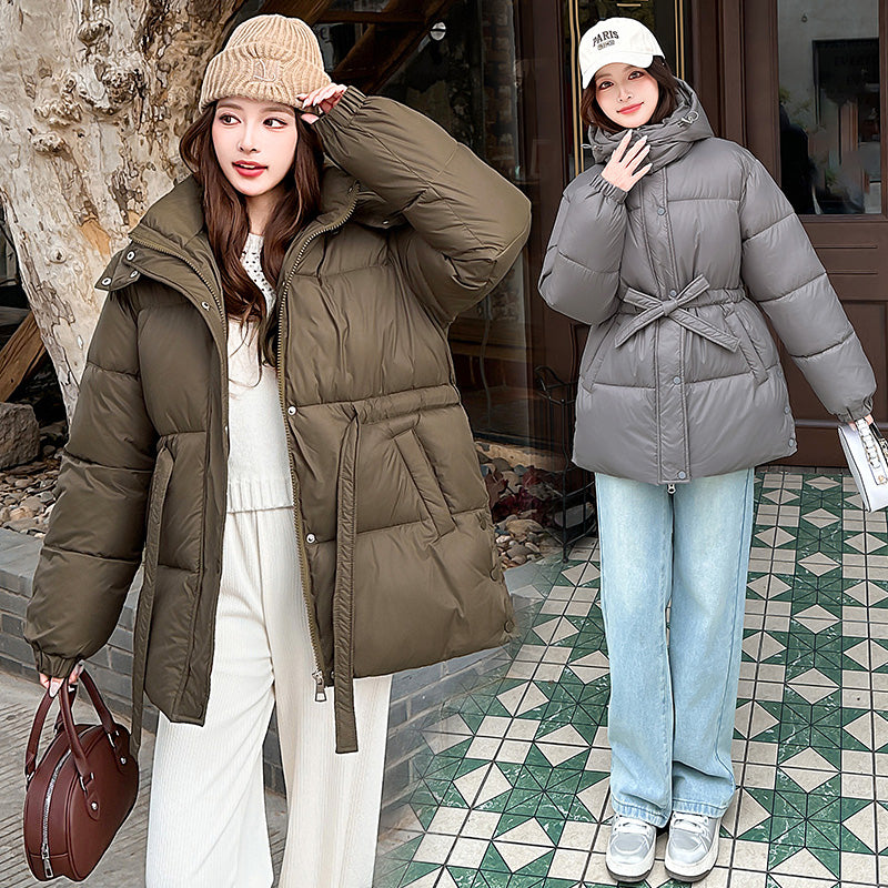 Winter Women’s Oversized Cropped Puffer Jacket, Short Cotton-Padded Coat College Style Loose Fit, Warm Cozy Outerwear