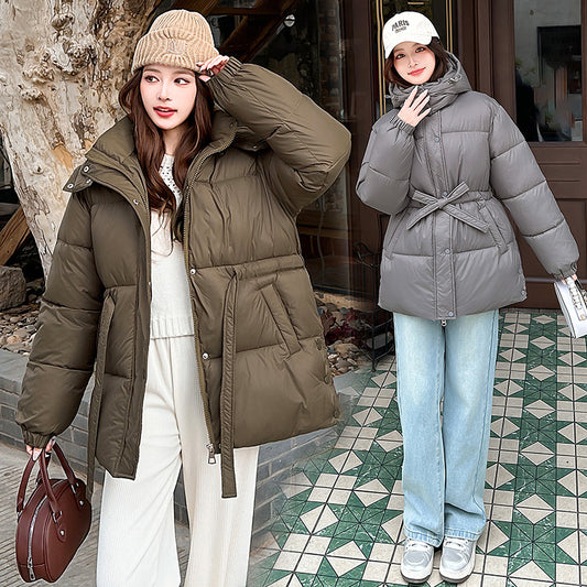 Winter Women’s Oversized Cropped Puffer Jacket, Short Cotton-Padded Coat College Style Loose Fit, Warm Cozy Outerwear