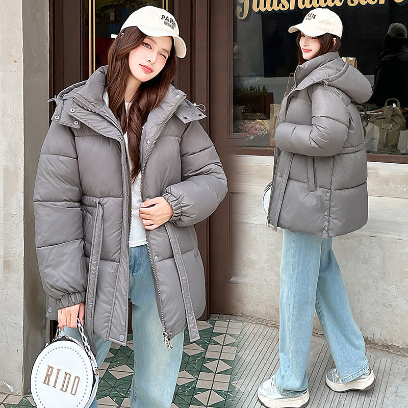 Winter Women’s Oversized Cropped Puffer Jacket, Short Cotton-Padded Coat College Style Loose Fit, Warm Cozy Outerwear