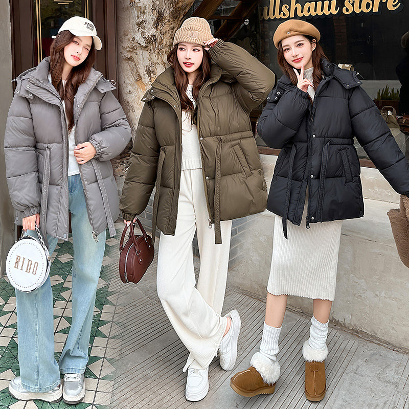Winter Women’s Oversized Cropped Puffer Jacket, Short Cotton-Padded Coat College Style Loose Fit, Warm Cozy Outerwear