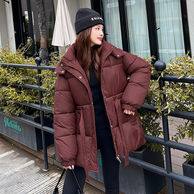 Winter Women’s Oversized Cropped Puffer Jacket, Short Cotton-Padded Coat College Style Loose Fit, Warm Cozy Outerwear