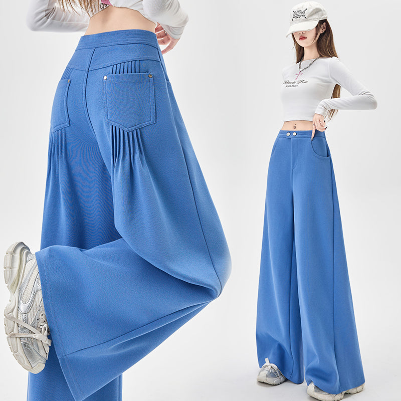 Slouch Wide-Leg Pants: Women’s Curved Hem Lazy Wind Autumn Casual Versatile Stock Image