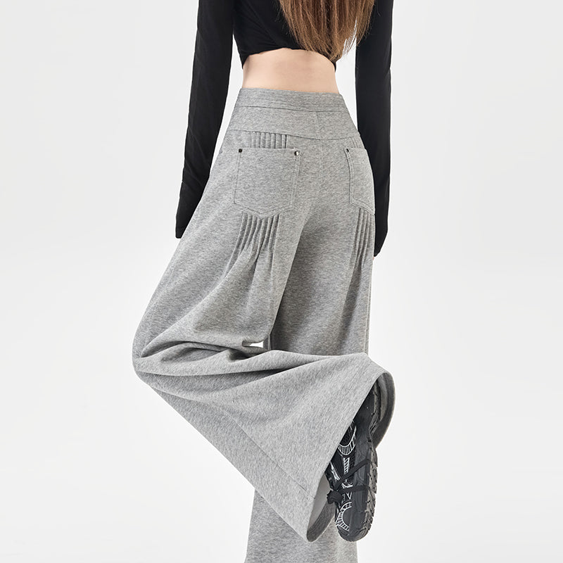 Slouch Wide-Leg Pants: Women’s Curved Hem Lazy Wind Autumn Casual Versatile Stock Image