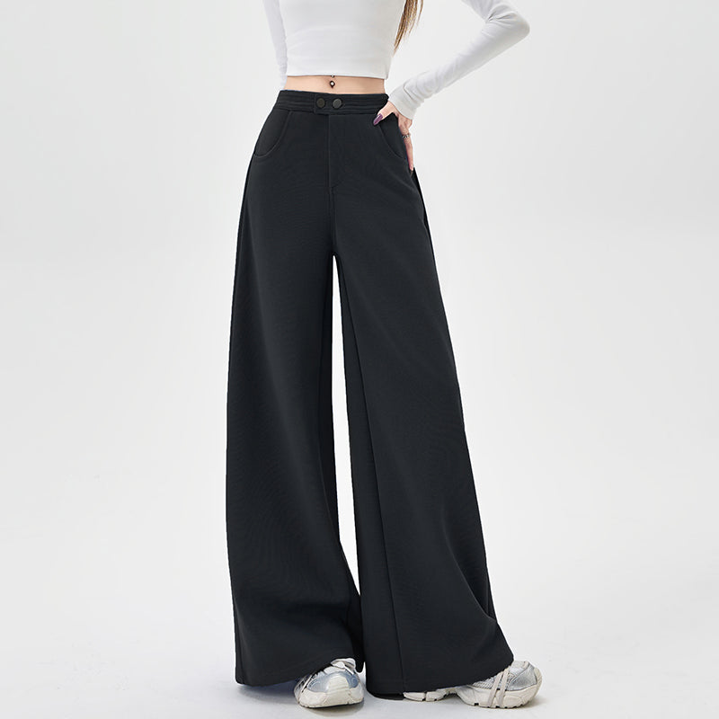 Slouch Wide-Leg Pants: Women’s Curved Hem Lazy Wind Autumn Casual Versatile Stock Image