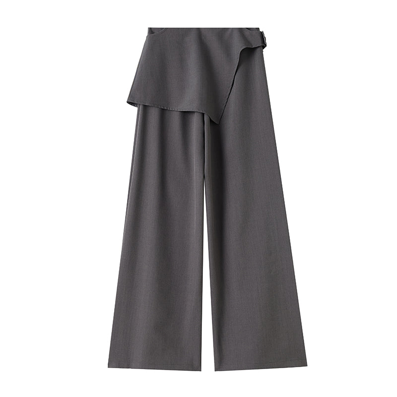 Gray Flared Curtain Pants Women: Fall False Two-Piece High Waist Tummy Control Wide-Leg Floor-Length Casual