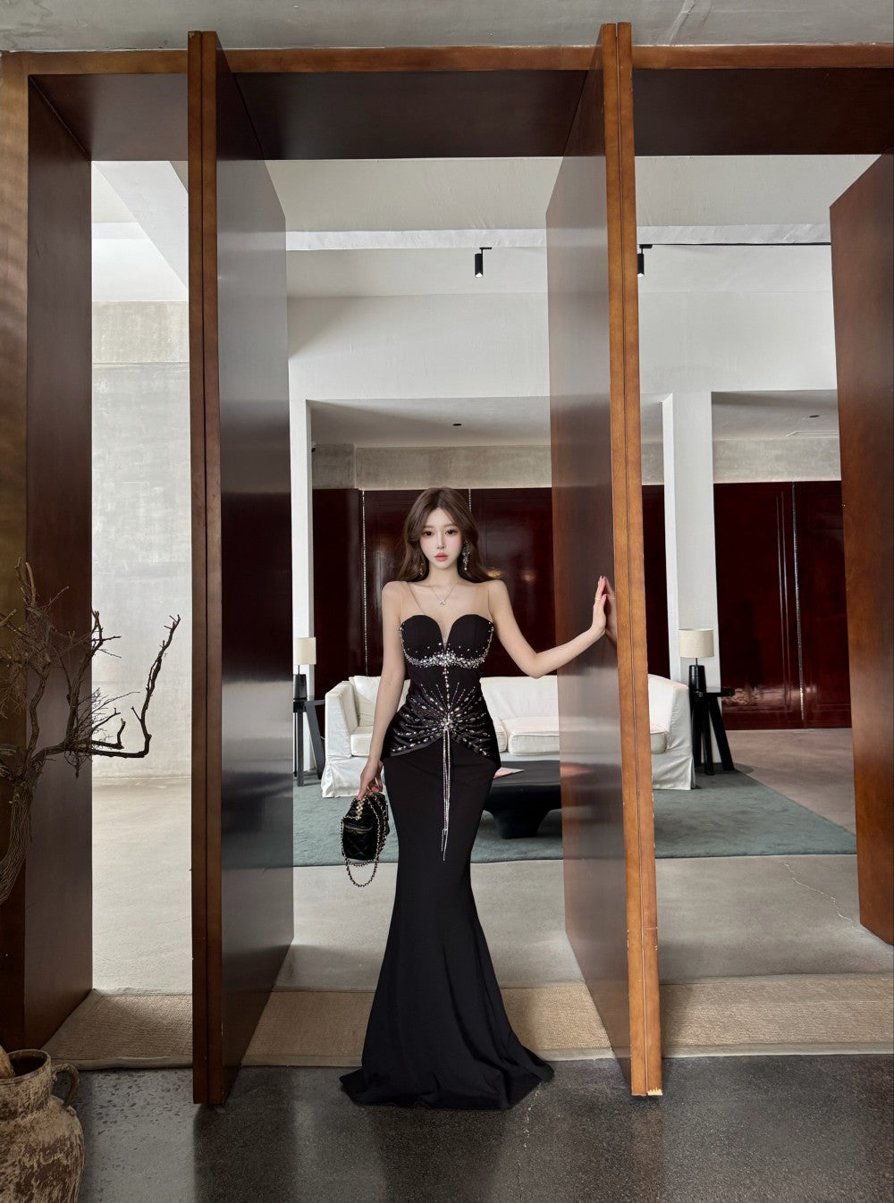 Velvet Plunging V-Back Mermaid Evening Gown for Host Black Tie