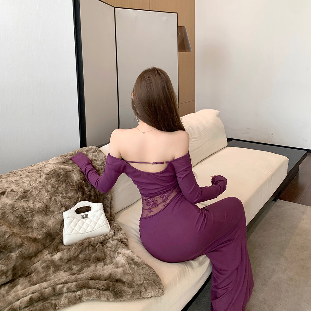 Mermaid Corset-Back Elegant Evening Gown with Lace Sleeves