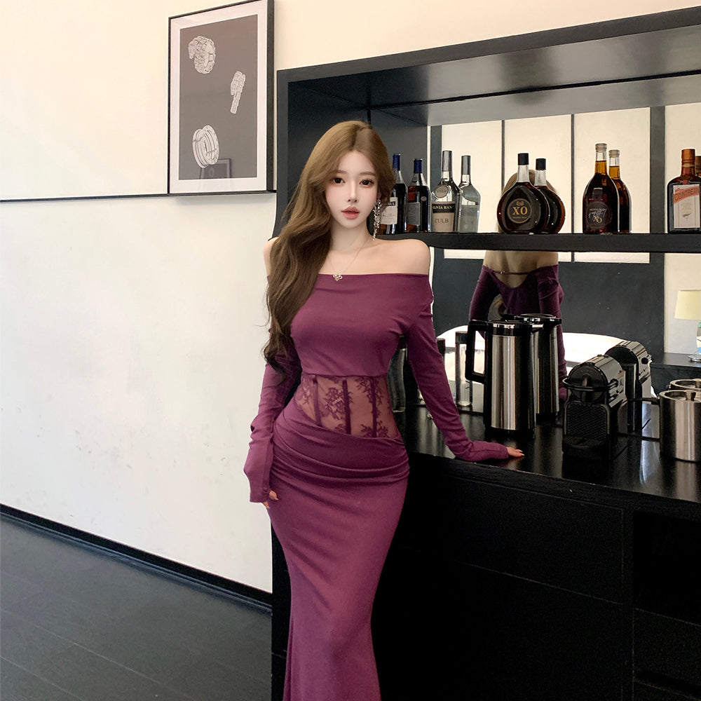 Mermaid Corset-Back Elegant Evening Gown with Lace Sleeves