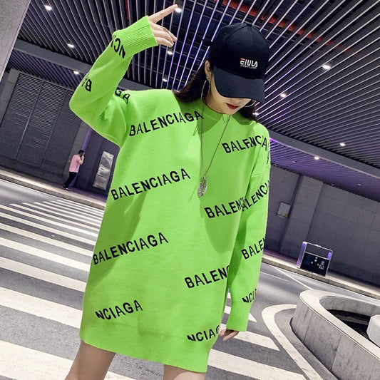 Avocado Green Sweater Women's Clothing Retro Hong Kong Flavor Foreign Style Fashion Loose Large Version European Lazy Wind Wear Large Size Tide