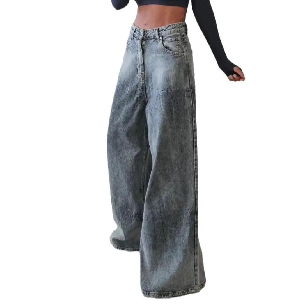Low Waist Wide Leg Flared Pants Street Washed Versatile Cigarette Pipe Loose Thin Jeans for Casual Wear