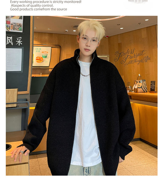 Autumn and Winter Trend Simple Double-headed Zipper Stand-up Neck Sweater Top Jacket