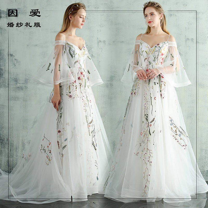 Evening Dress Female New Small Trailing Slim Party Banquet Host, White Bridal Wedding Dress Female