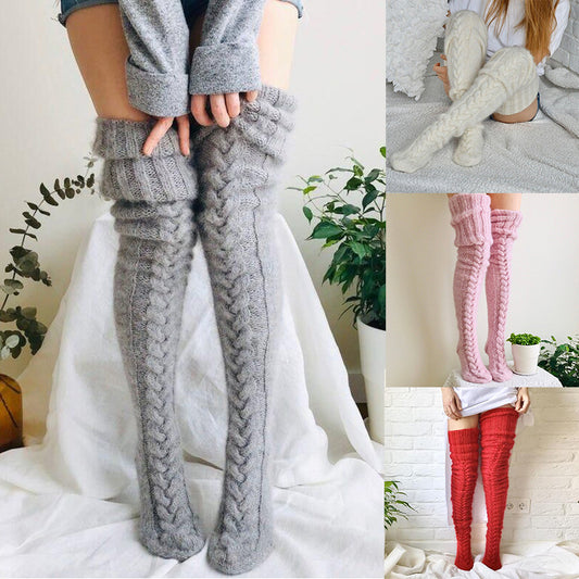 Mohair Long Tube Knee Stacking Socks Women, Cross-border Long Tube Extended Knitted Wool Socks Women