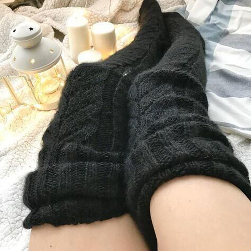 Mohair Long Tube Knee Stacking Socks Women, Cross-border Long Tube Extended Knitted Wool Socks Women