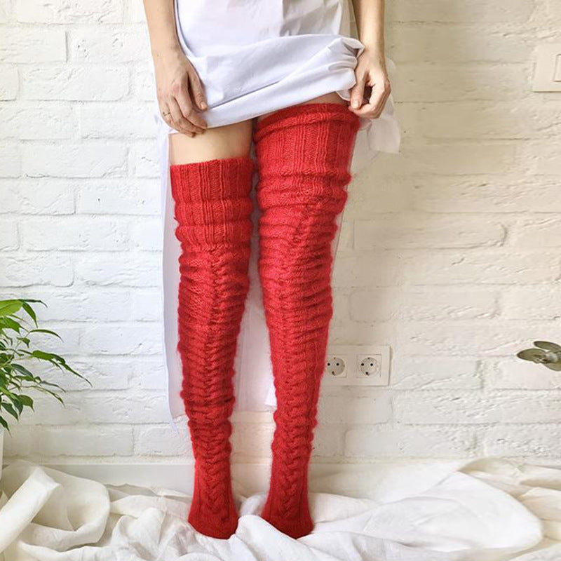 Mohair Long Tube Knee Stacking Socks Women, Cross-border Long Tube Extended Knitted Wool Socks Women