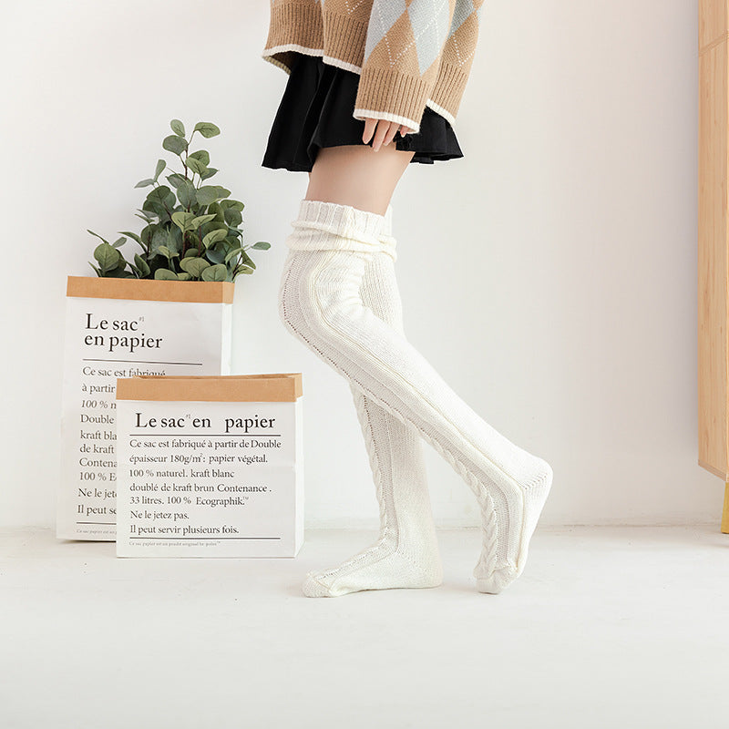 Mohair Long Tube Knee Stacking Socks Women, Cross-border Long Tube Extended Knitted Wool Socks Women