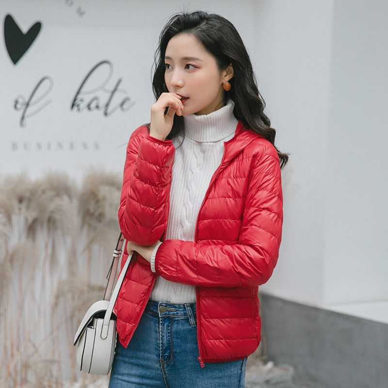 New Light Down Jacket Women's White Duck Down Hooded Down Jacket Women's Short Coat
