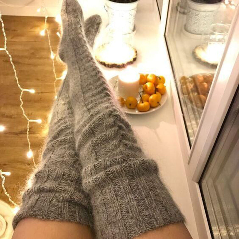 Mohair Long Tube Knee Stacking Socks Women, Cross-border Long Tube Extended Knitted Wool Socks Women