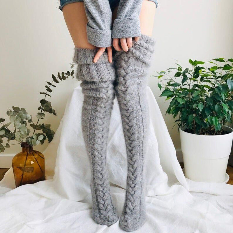 Mohair Long Tube Knee Stacking Socks Women, Cross-border Long Tube Extended Knitted Wool Socks Women