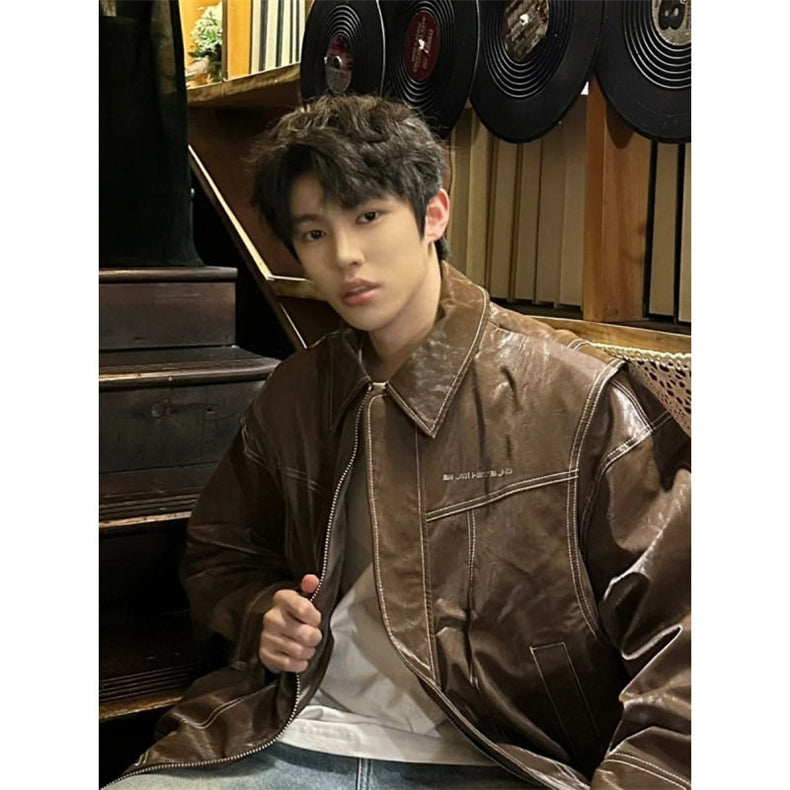 Men's Soft Loose Leather Jacket - Versatile Overshirt Coat for Street Style