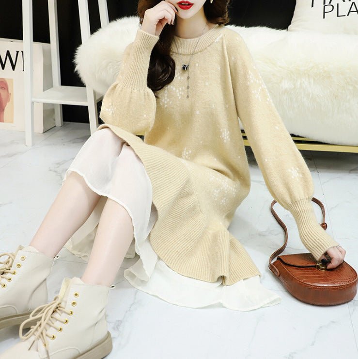 Fashion Mesh Knitted Dress Autumn and Winter Korean Version New Loose Thick Medium and Long Bottom Sweater Skirt Tide
