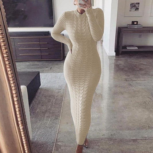 Autumn and Winter New Women's Fashion Twist Long-sleeved Woolen Dress