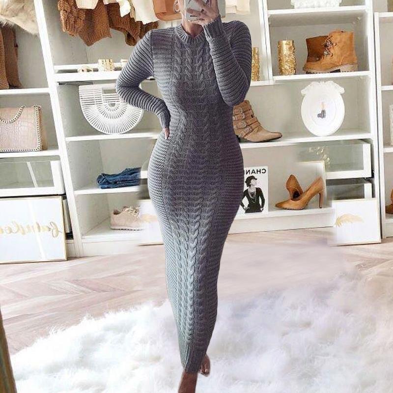 Autumn and Winter New Women's Fashion Twist Long-sleeved Woolen Dress