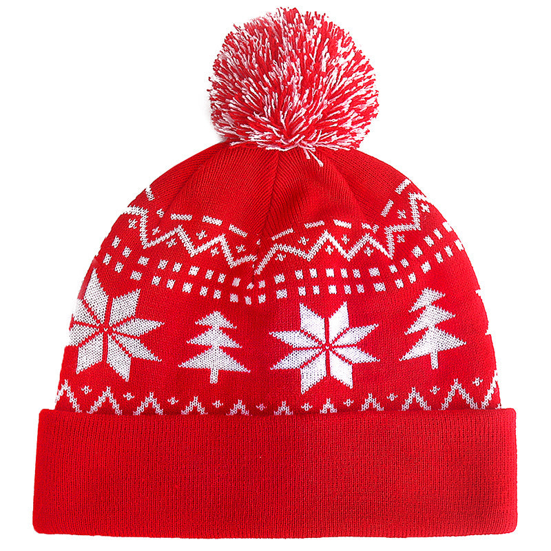 Hot Sale Jacquard Christmas Hat Hairball Ruffled New Year's Gift Winter Warm Cover Knitted Hat