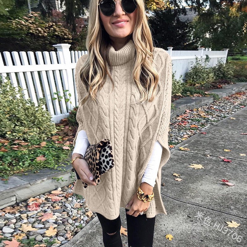 New Turtleneck Solid Color Street Hipster Sweater Loose Fashion Sweater Women's Shawl