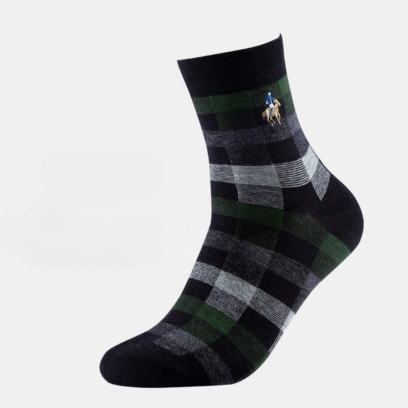 Men's Socks Spring and Autumn Business Trendy Socks Plaid Combed Cotton Medium Tube Socks
