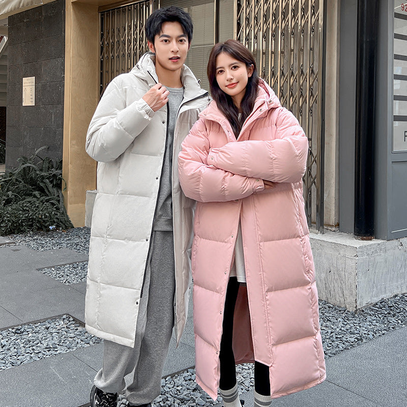 Down Jackets, Men's and Women's School Uniforms, Long Styles, Popular Over The Knee, Can Be Opened Twice, Solid Color Thickened Warm Duck Down Jacket