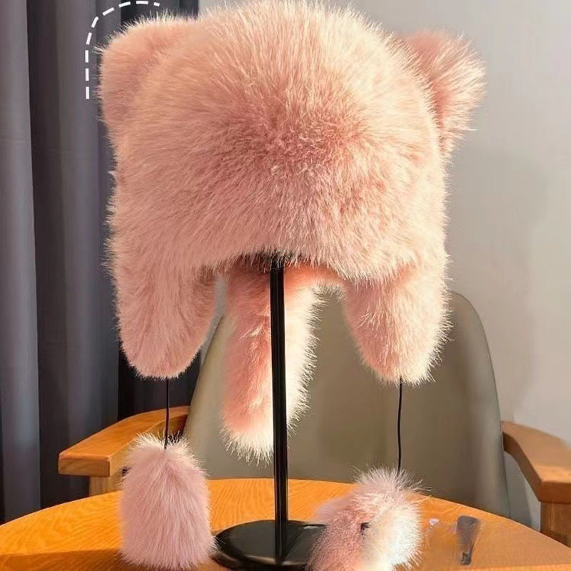 Environmentally Friendly Hair Imitation Fox Hair Raccoon Thickened Warm Princess Fashionable Ear Protection Hat