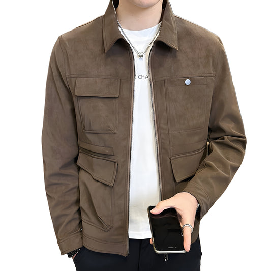 2025 New Suede PU Jacket Men's Lapel Top Premium Coat
