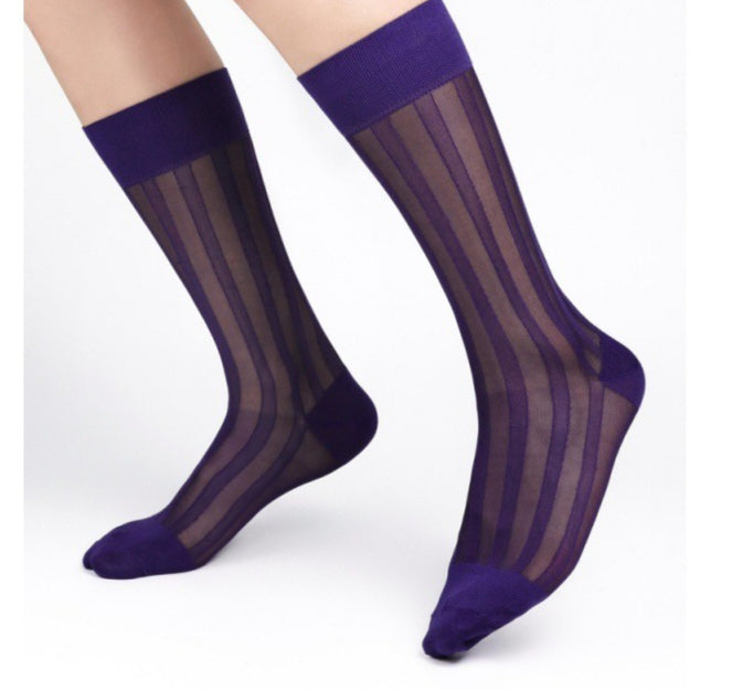 Dress Purple Coarse Striped Business Socks Leather Shoes Men's Medium Stockings